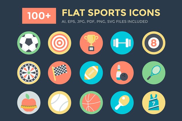 扁平化运动图标素材 100+ Flat Sports Icons