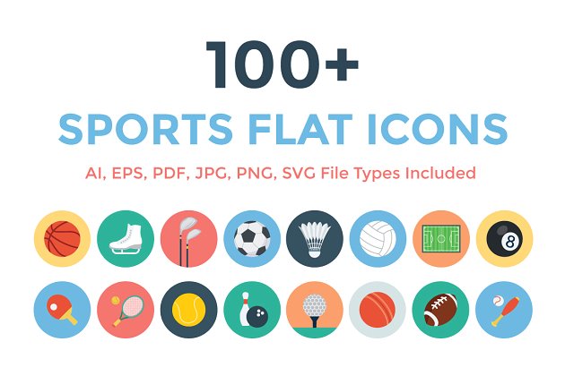 扁平化运动矢量图标 100+ Sports Flat Icons