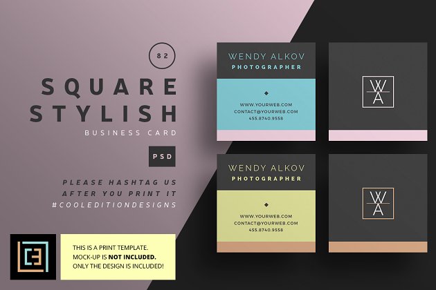 时尚商业名片模板 Square Stylish – Business Card 82