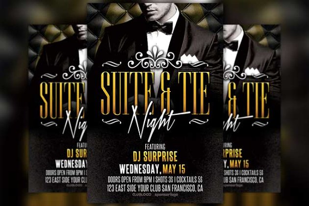 西装和领带风格海报传单模板 Suite and Tie Party Flyer Template