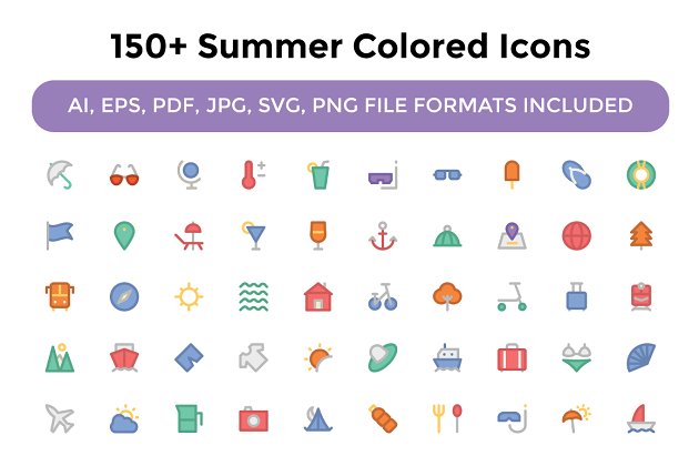 夏季矢量图标下载 150+ Summer Colored Icons