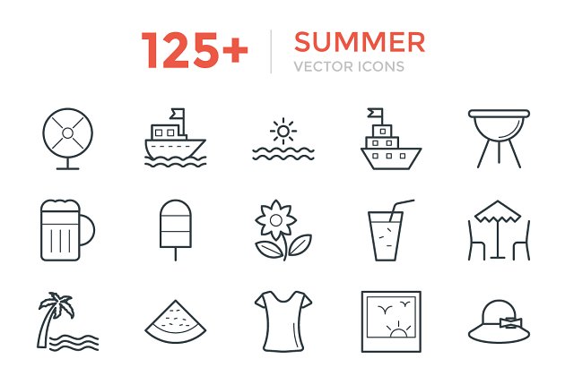 125+夏季矢量图标 125+ Summer Vector Icons