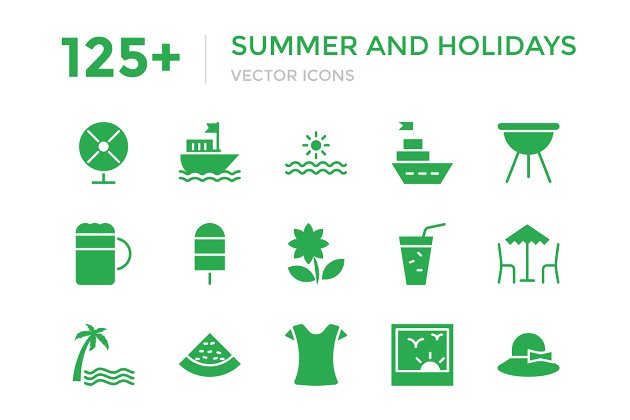 夏天假日矢量图标集 125+ Summer & Holidays Vector Icons