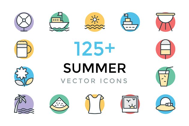 125+夏季矢量游泳图标 125+ Summer Vector Icons