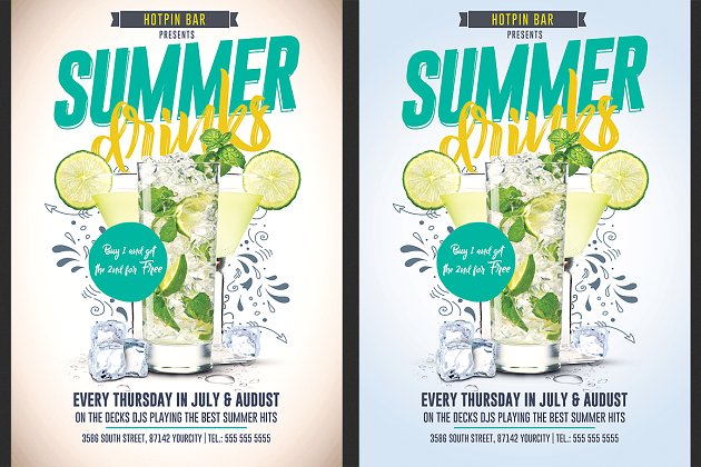 夏季饮品推广单张模板 Summer Drinks Promotion Flyer