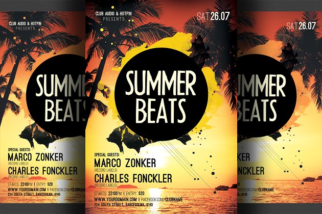 夏天海边海报模板 Summer Beats Party Flyer Template