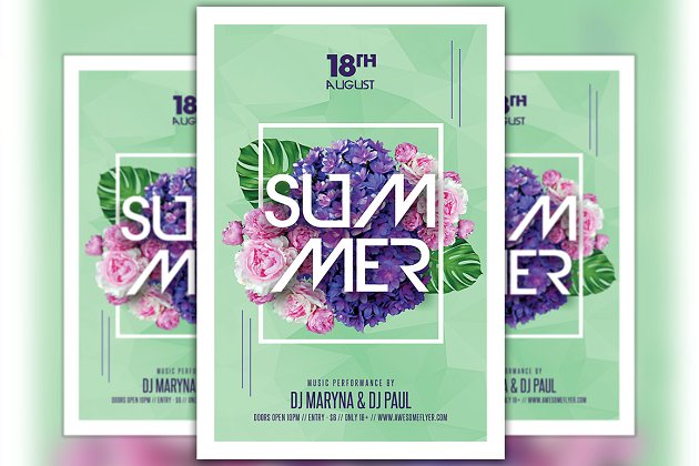 夏日派对宣传单模板 Summer Party Night Club Flyer