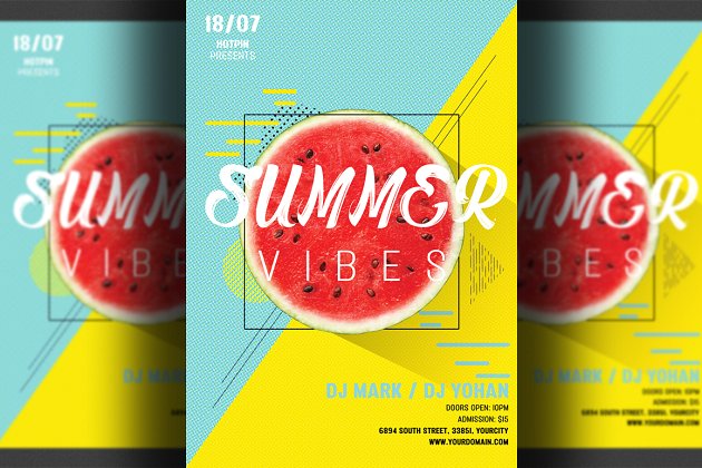 夏季西瓜海报设计 Summer Vibes Flyer Template