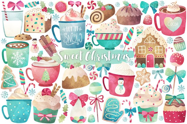 水彩圣诞节图形素材 Watercolor Christmas Treats & Sweets