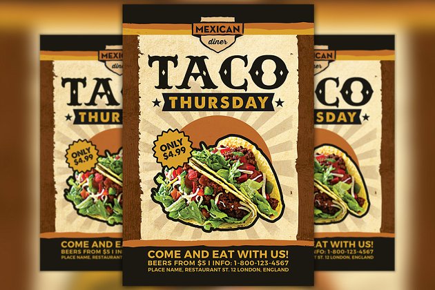 墨西哥美食传单模板 Taco Thursday Flyer Template Vol 1