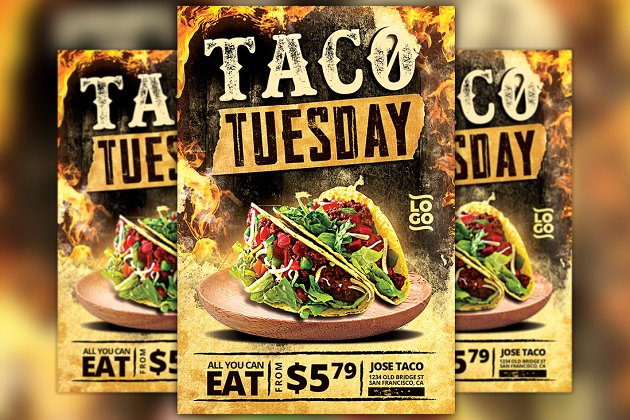 美食元素传单设计 Taco Thursday Flyer Template Vol 2