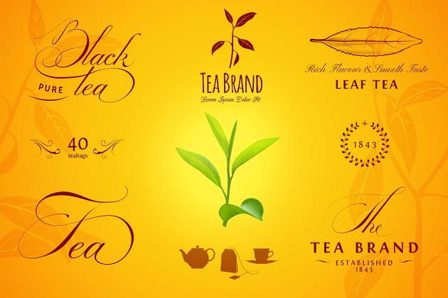 茶标签，LOGO 和 元素 Tea Labels, Logos and Elements