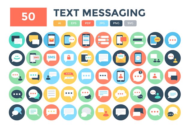 手机信息图标素材 50 Flat Text Messaging Icons