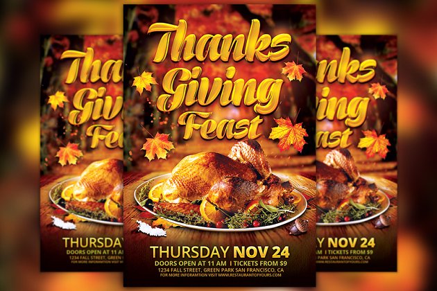 感恩节海报设计模板 Thanksgiving Feast Flyer Template