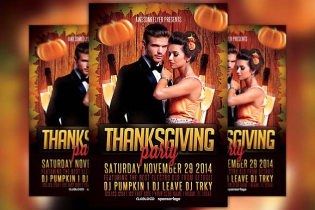 感恩节派对传单模板 Thanksgiving Party Flyer Template