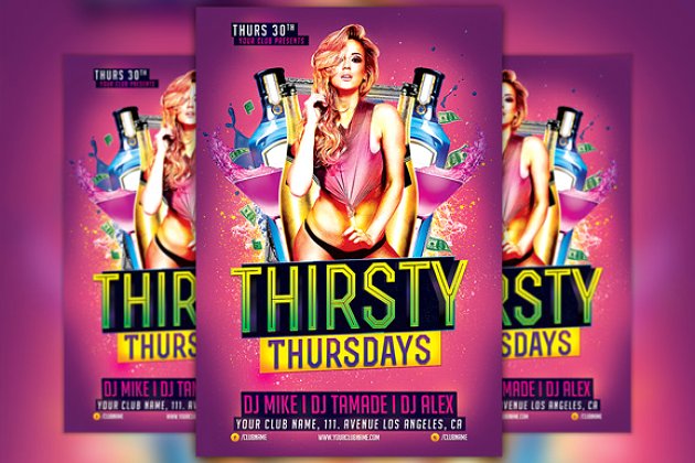 人物海报设计模板 Thirsty Thursdays Flyer Template