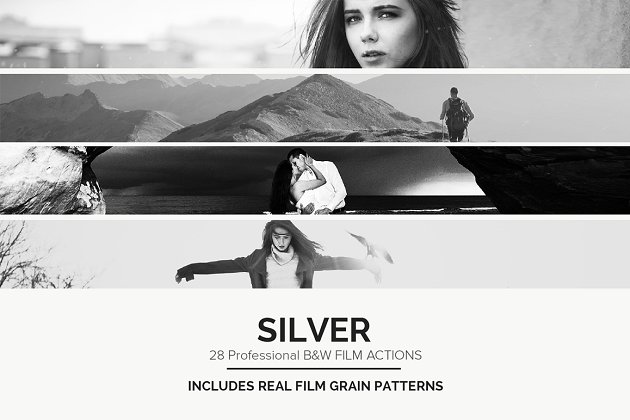 黑白电影特效ps动作 Silver – 28 Real B&W Film Emulations