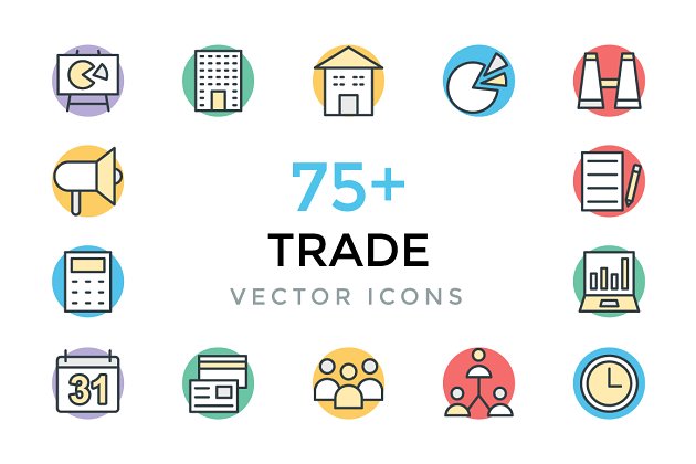 贸易矢量图标 75+ Trade Vector Icons