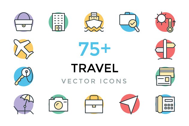 75+旅行矢量图标素材 75+ Travel Vector Icons