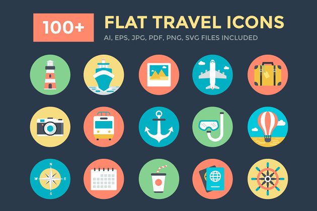 扁平化旅行图标大全 100+ Flat Travel Icons