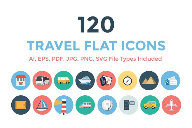 120个旅行主题图标 120 Travel Flat Icons