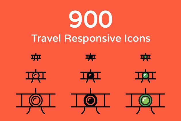 900个旅游响应式图标 900 Travel Responsive Icons