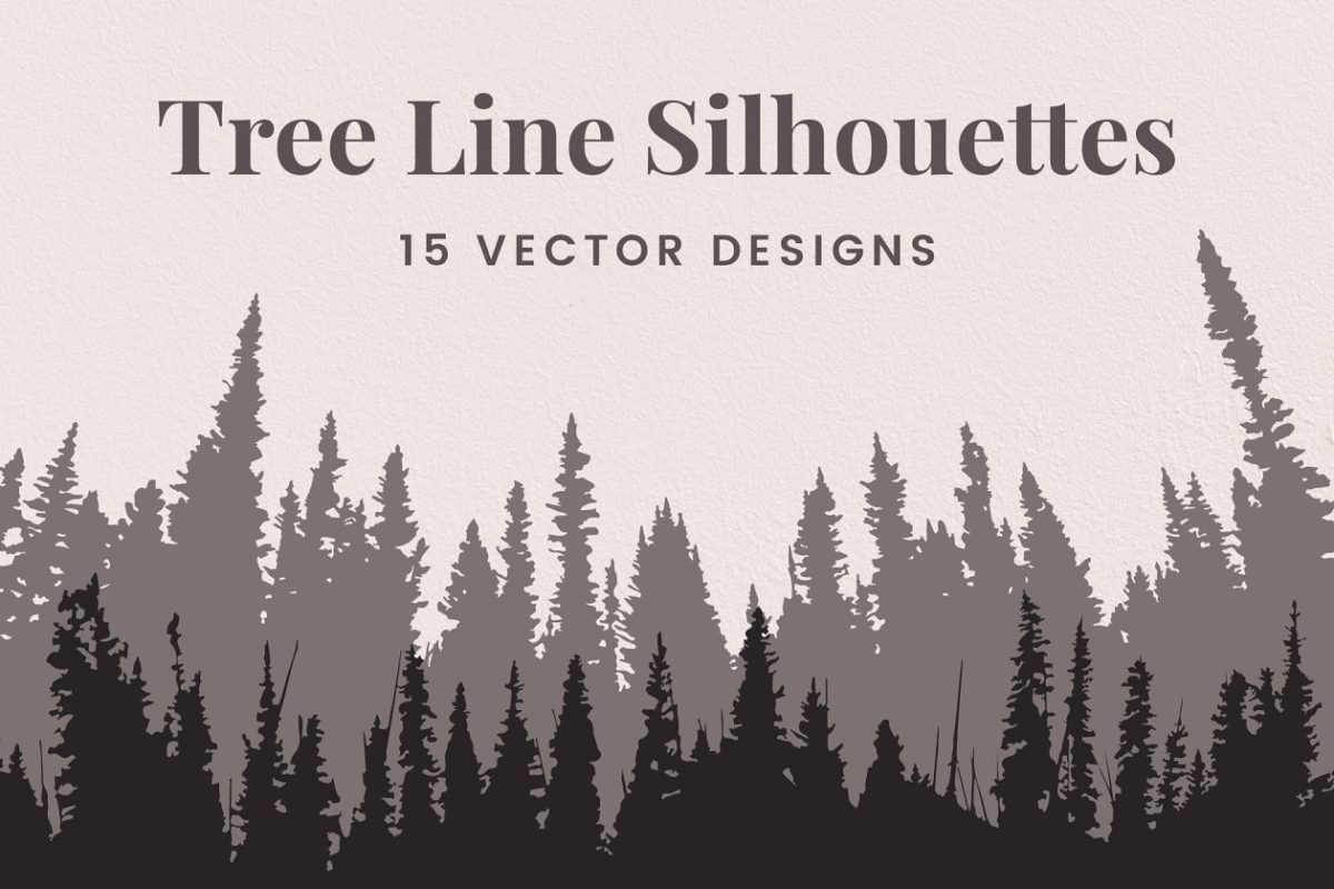 矢量树木轮廓插画素材 Vector Tree Line Silhouettes