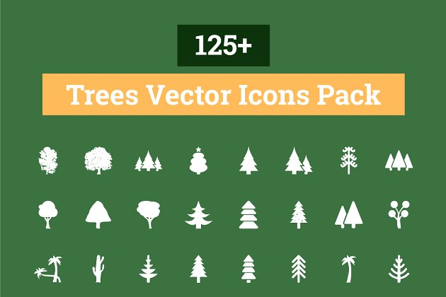 圣诞节树木图标素材 125+ Trees Vector Icons Pack