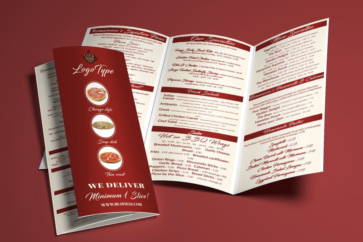 三折页的餐厅菜单设计模版 Restaurant Menu Tri-fold Brochure