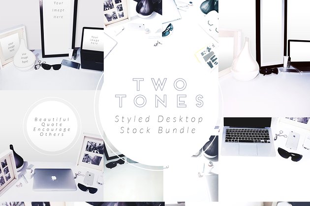 白色桌面样机模板 TwoTones Styled Desktop Stock Bundle