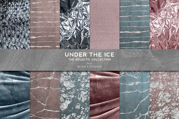 大理石背景纹理 Under The Ice: Marbled Silver Foil