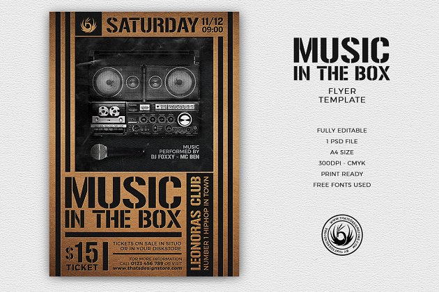 怀旧音乐海报模板 Music in the Box Flyer PSD