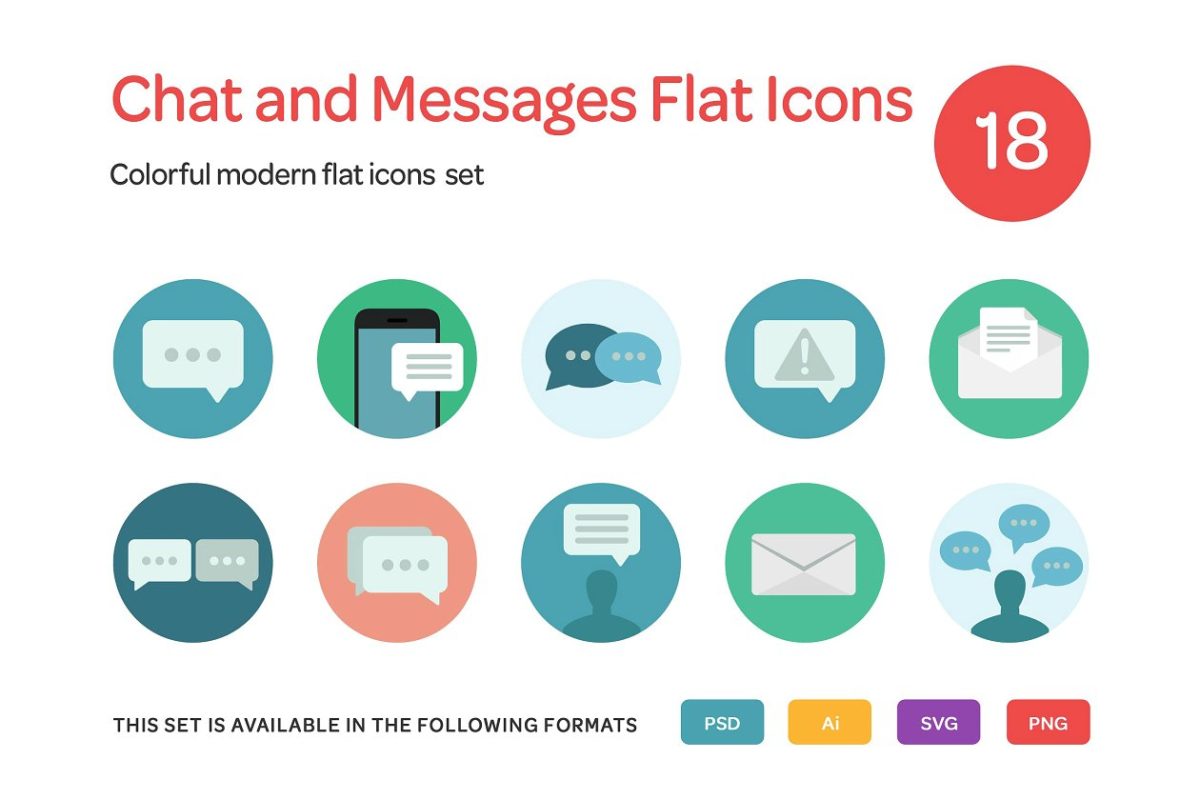 聊天信息框图标 Chat and Messages Flat Icons Set