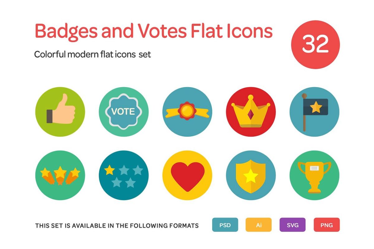 投票图标素材 Badges and Votes Flat Icons Set