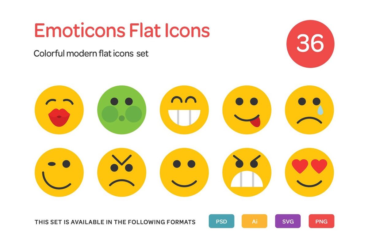 表情矢量图标素材 Emoticons Flat Icons Set