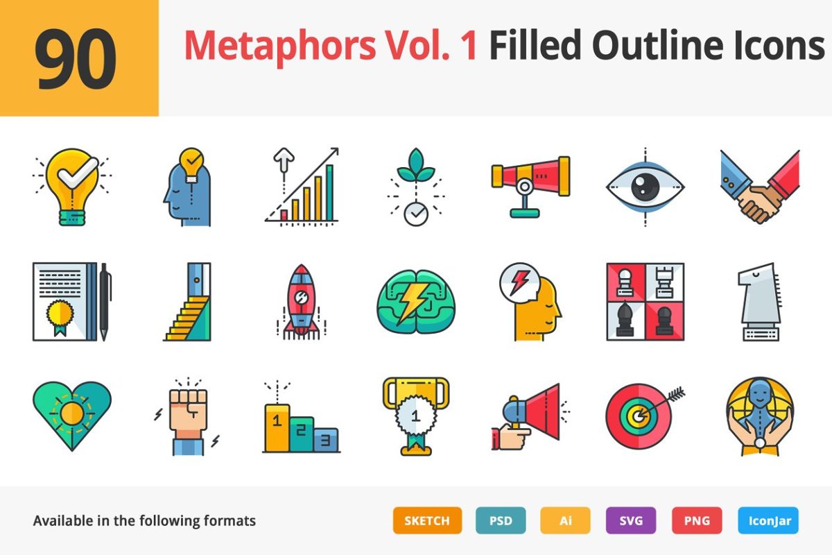 隐喻图标制作 90 Metaphors Filled IconsVol. 1