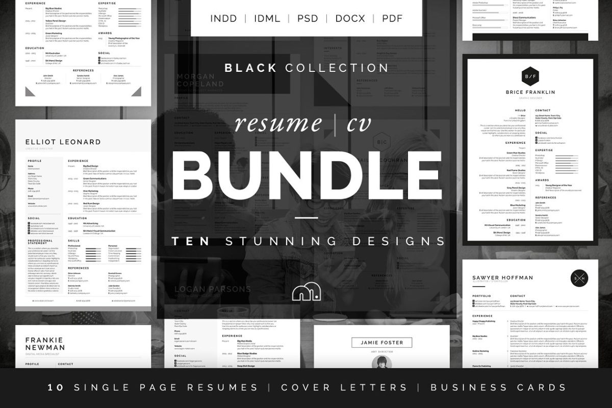 经典黑配色简历模板包 Black Collection – Resume/CV Bundle