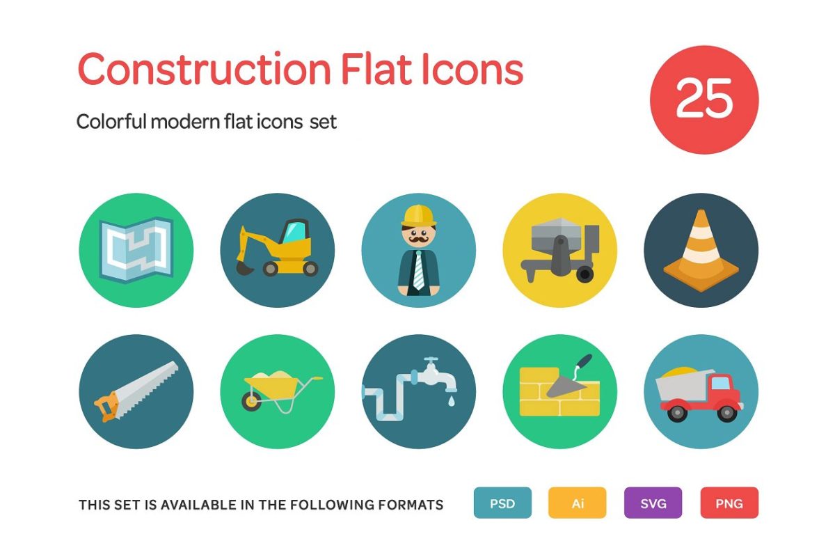 健身矢量图标 Construction Flat Icons Set