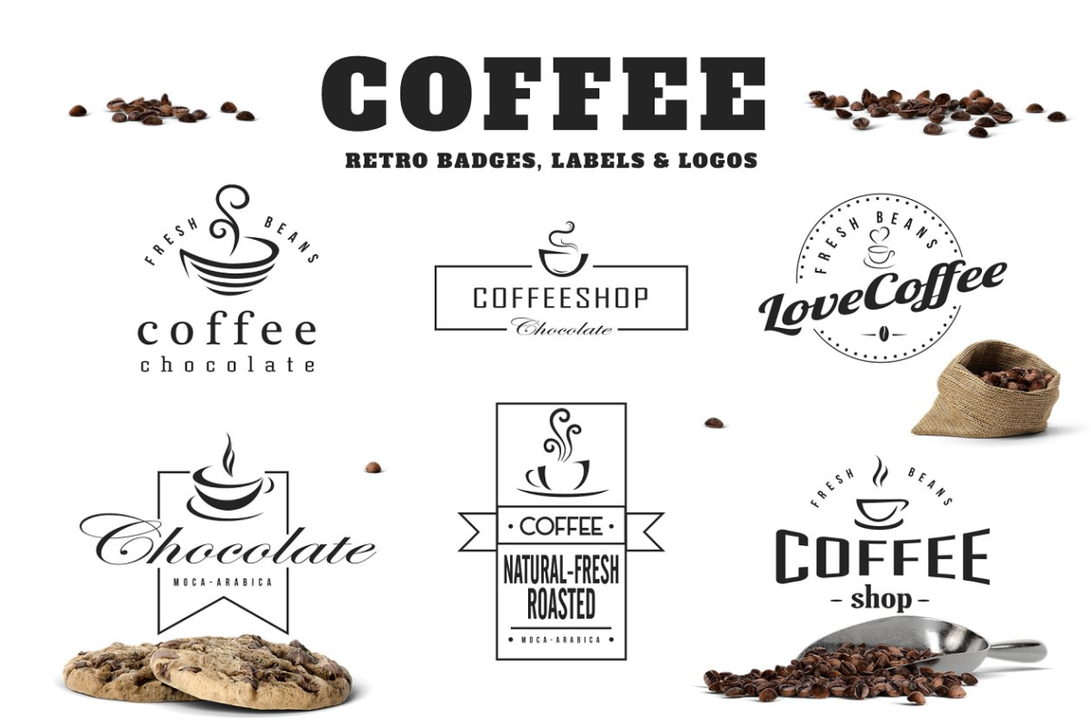 咖啡logo素材模板 Coffee Retro Badges, Labels & Logos