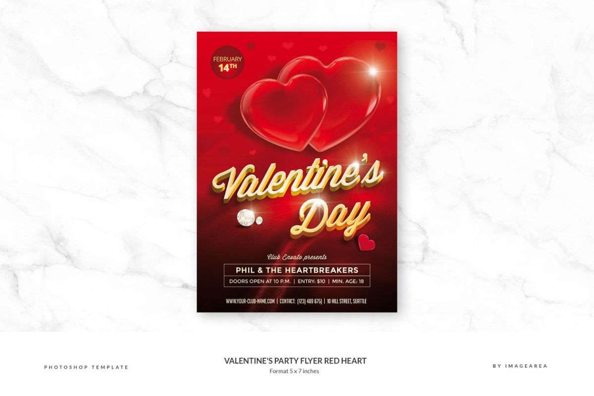 情人节海报模板 Valentine’s Party Flyer Red Heart