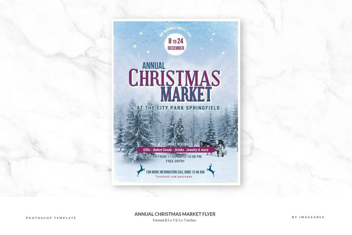 圣诞节市场营销海报模版 Annual Christmas Market Flyer