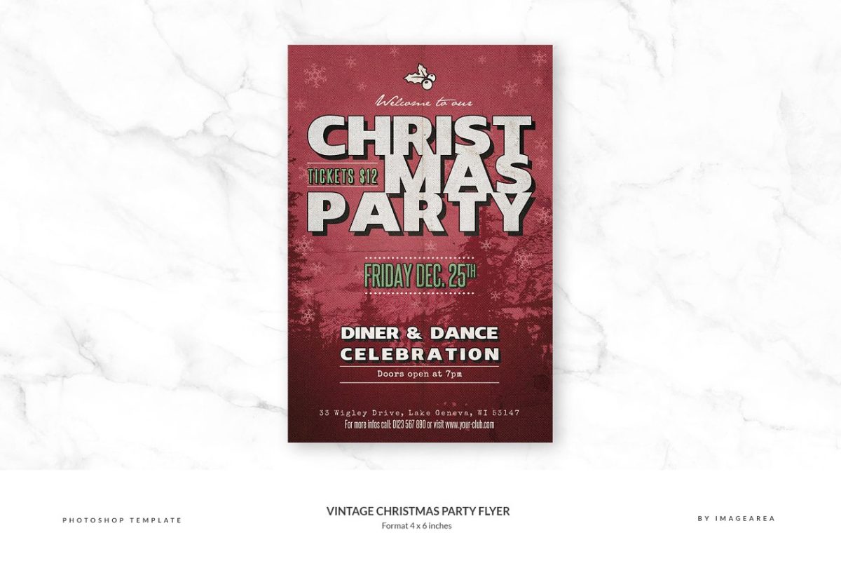经典圣诞节海报设计模板 Vintage Christmas Party Flyer