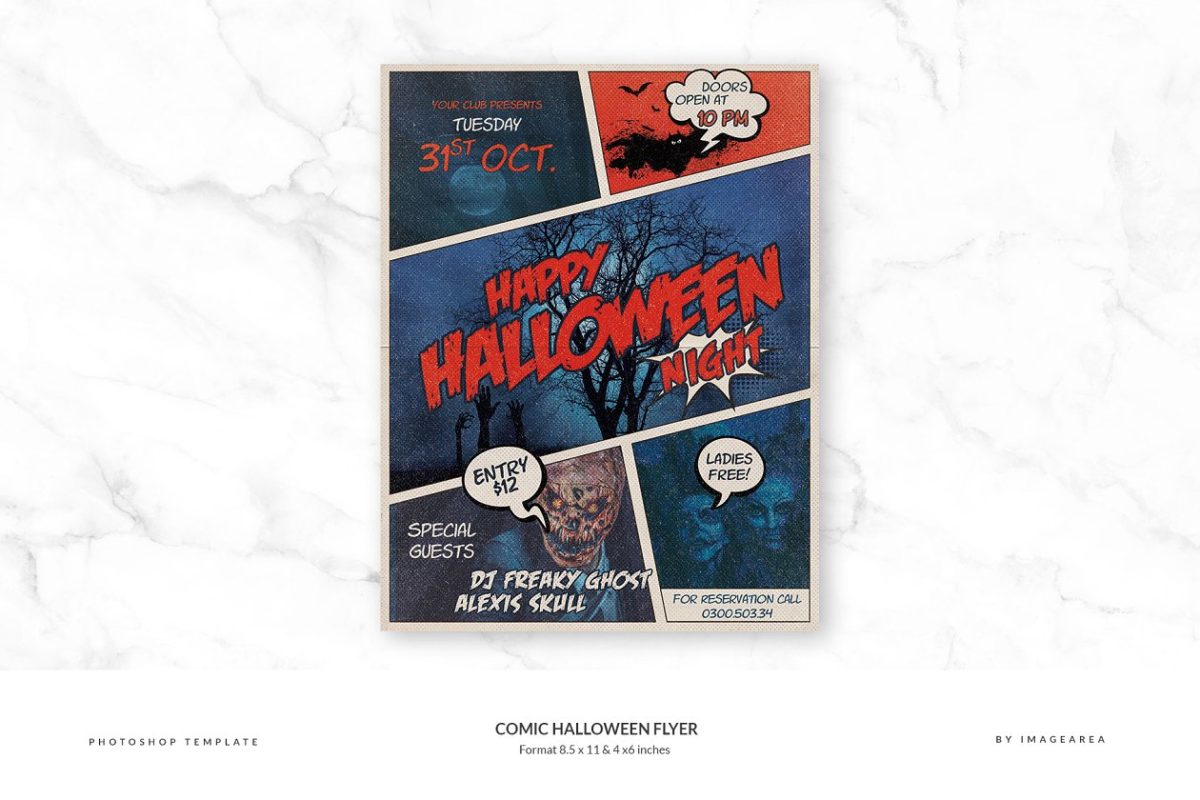 漫画风格的万圣节海报模版 Comic Halloween Flyer