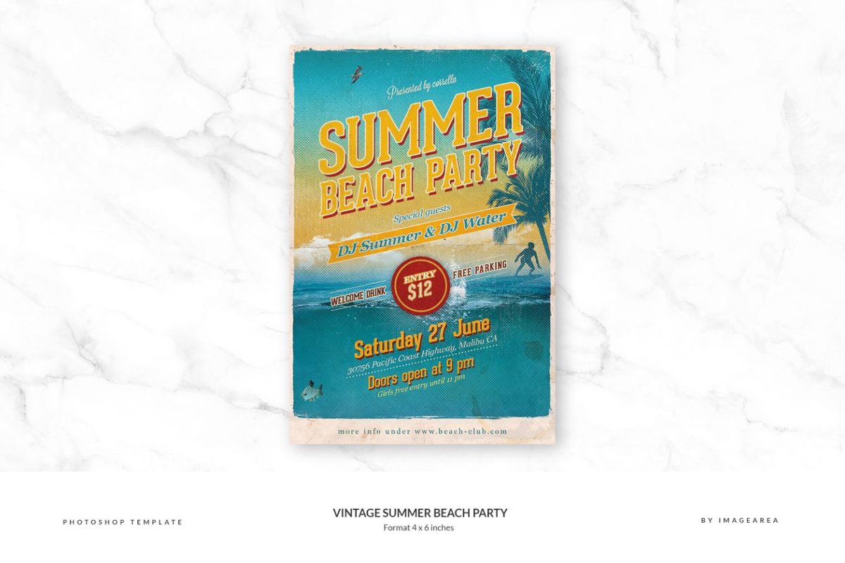 经典夏季海报背景模板 Vintage Summer Beach Party