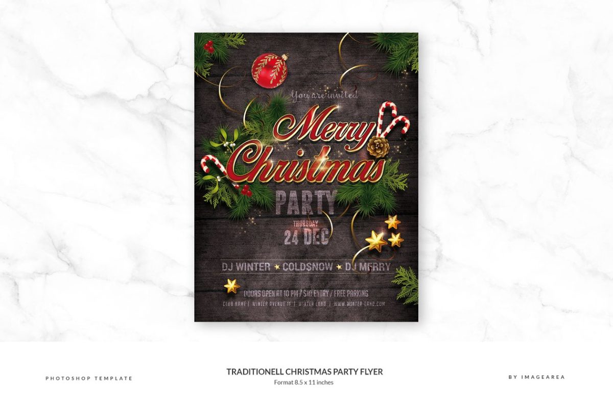 传统的圣诞派对传单海报模版 Traditionell Christmas Party Flyer