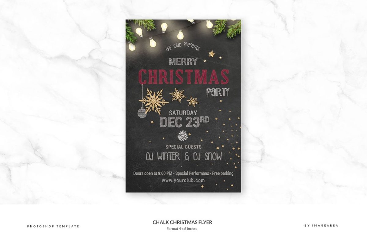 圣诞节粉笔海报模板 Chalk Christmas Flyer