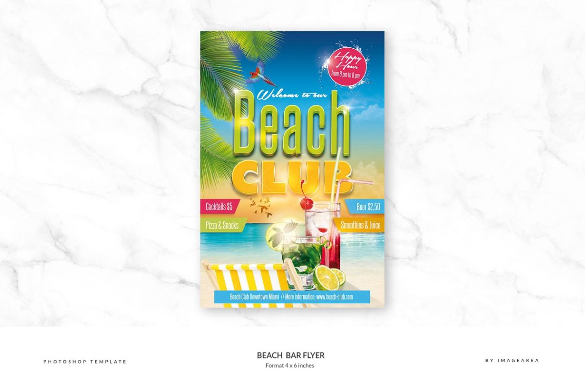 海滩饮料广告海报制作模板 Beach Bar Flyer