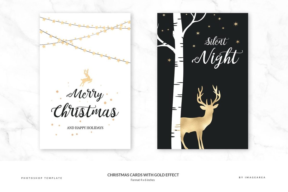 圣诞节铂金卡片模版 Christmas Cards with Gold Effect