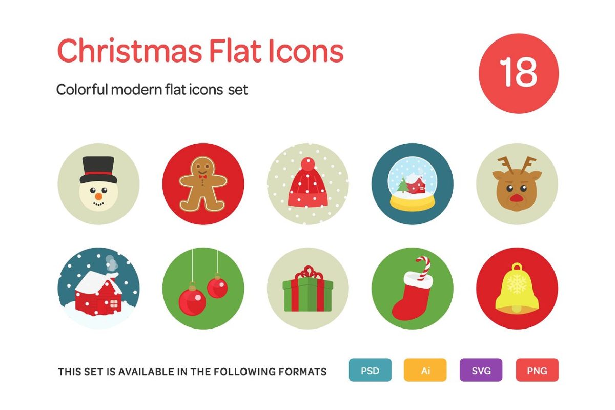 圣诞节扁平化图标 Christmas Flat Icons Set