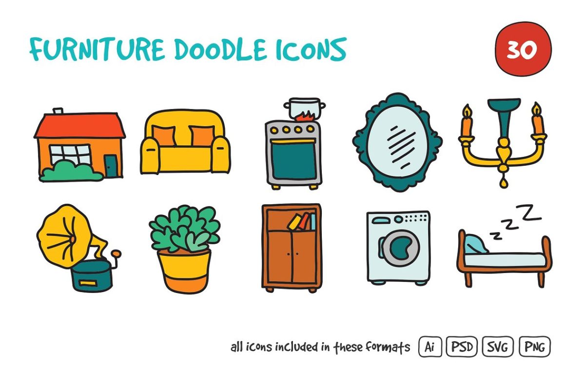 家具涂鸦图标集 Furniture Doodle Icons Set